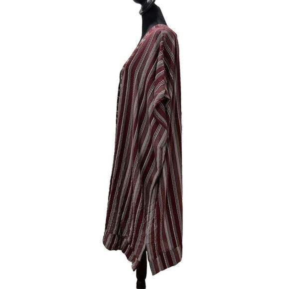 Sadie & Sage Kimono Cardi Womens M Taupe Burgundy White Flowy Open Half Sleeves - Picture 2 of 7